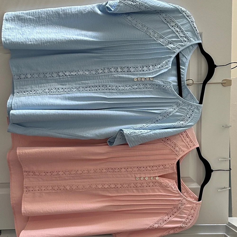 Lane Bryant Sky Blue Lace Accent Blouse - Picture 3 of 12